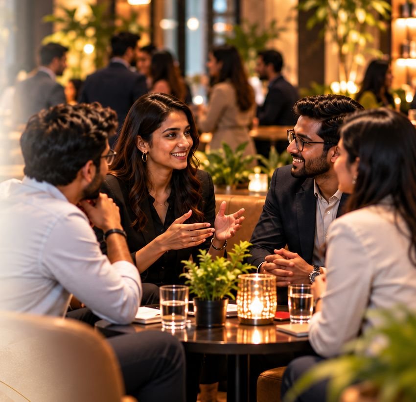 Guests in conversation at a premium venue